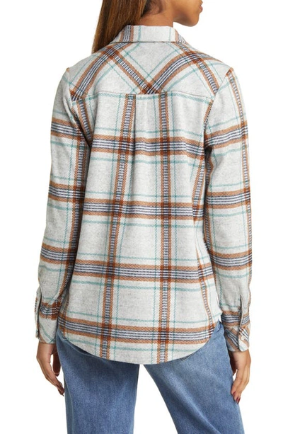 Shop Thread & Supply Plaid Knit Shirt Jacket In Ivory Green Brown Plaid
