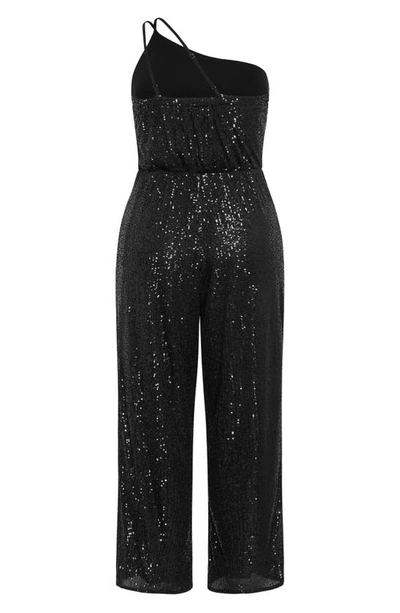 Shop City Chic Savanna Sequin One-shoulder Jumpsuit In Black