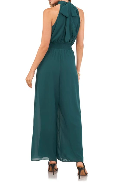 Shop Vince Camuto Tie Neck Chiffon Overlay Wide Leg Jumpsuit In Deep Forest