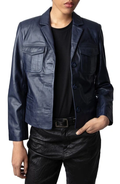 Shop Zadig & Voltaire Liams Leather Jacket In Marine