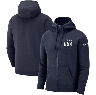 Shop Nike Navy Team Usa Club Fleece Full-zip Hoodie