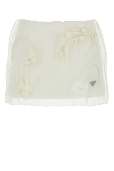 Shop Prada Floral Appliqué Mini Skirt In White