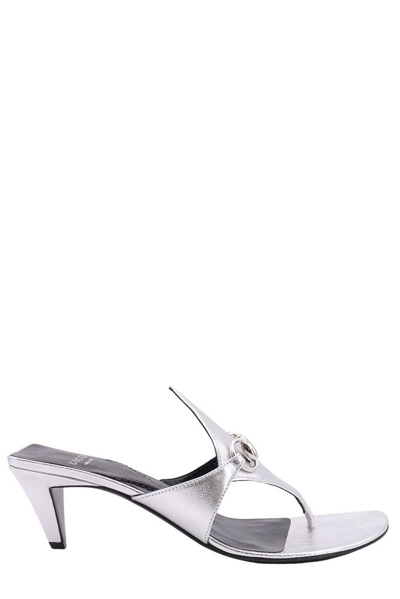 Shop Gucci Horsebit Plaque Heeled Sandals In Silver
