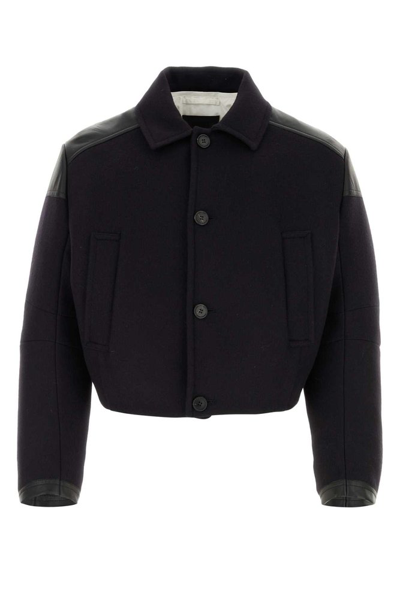 Shop Prada Contrasting Buttoned Bomber Jacket In Black