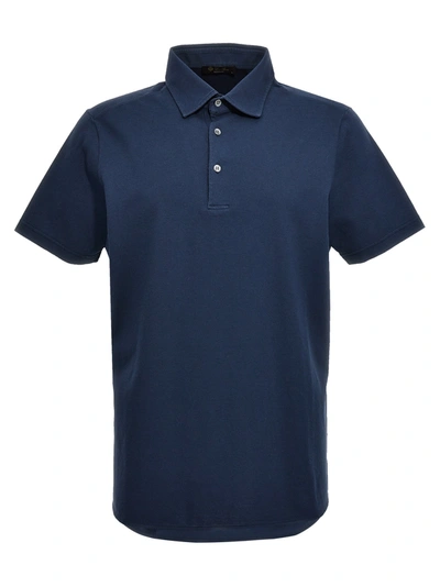 Shop Loro Piana Piquet Cotton  Shirt Polo Blue