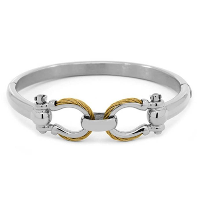 Shop Charriol Sttropez Mariner Steel Yellow Gold Pvd Cable Bangle In Grey