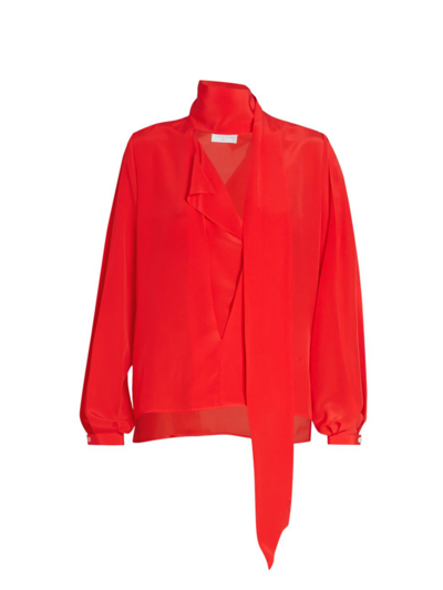 Shop Victoria Beckham Women's Scarf Neck Silk Top In Bright Red