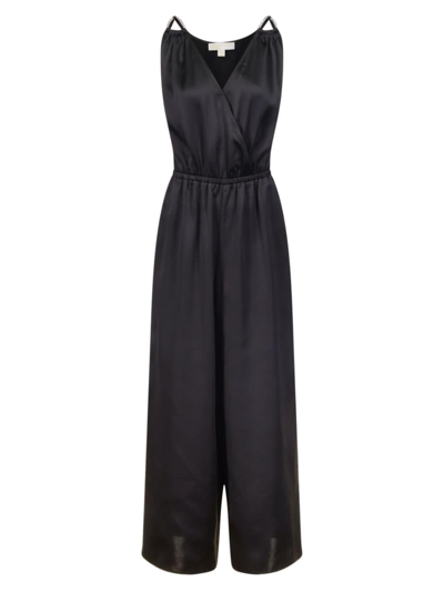 Shop Michael Michael Kors Women's Satin Surplice Sleeveless Jumpsuit In Black