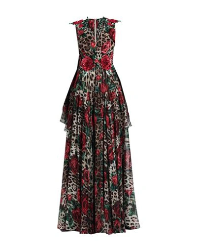 Shop Dolce & Gabbana Woman Maxi Dress Khaki Size 6 Silk, Pvc - Polyvinyl Chloride, Viscose, Polyester, Gl In Beige