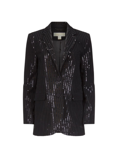 Shop Michael Michael Kors Women's Sequin Pinstriped Blazer In Black
