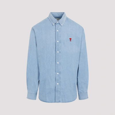 Shop Ami Alexandre Mattiussi Ami Cotton Buttoned Denim Shirt In Used Blue