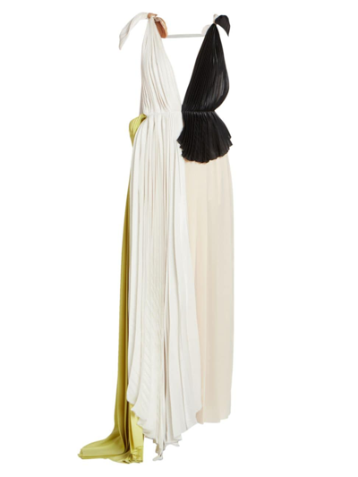 Shop Victoria Beckham Women's Asymmetric Pleated Maxi Dress In Ivory