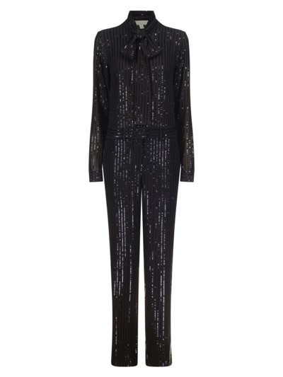 Shop Michael Michael Kors Women's Sequin Pinstriped Jumpsuit In Black