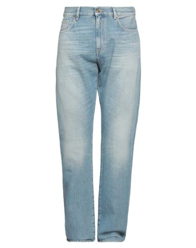 Shop Versace Man Jeans Blue Size 34 Cotton, Calfskin