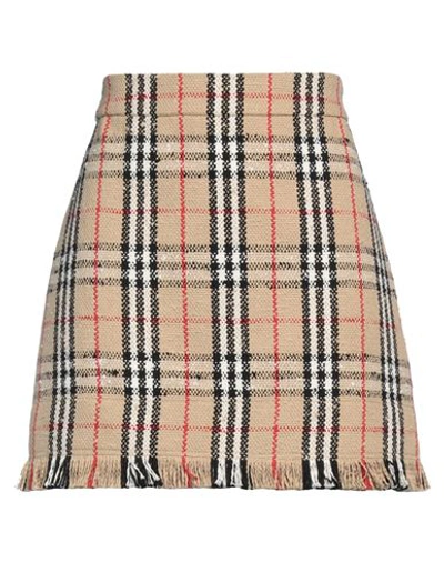 Shop Burberry Woman Mini Skirt Sand Size 6 Cotton, Virgin Wool, Polyamide In Beige