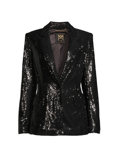 Shop Milly Women's Alexa Peaked Sequin Blazer In Black
