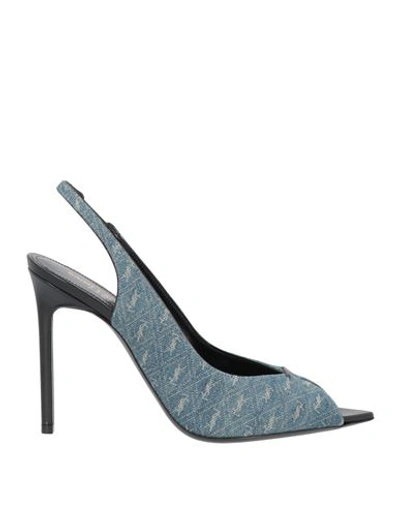 Shop Saint Laurent Woman Sandals Blue Size 7 Soft Leather, Textile Fibers