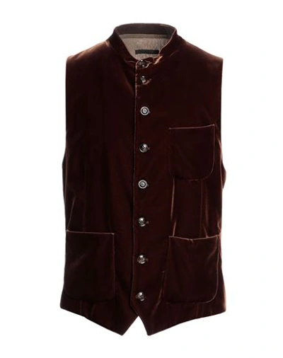 Shop Giorgio Armani Man Tailored Vest Brown Size 36 Viscose, Cupro, Elastane