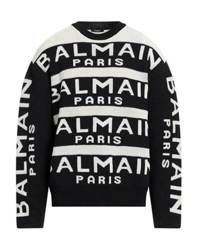 Shop Balmain Man Sweater Black Size M Virgin Wool, Polyamide