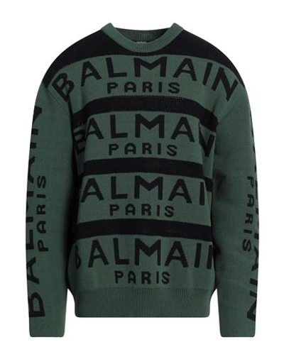 Shop Balmain Man Sweater Military Green Size L Virgin Wool, Polyamide