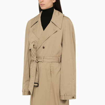 Shop Balenciaga Single Breasted Beige Cotton Trench Coat