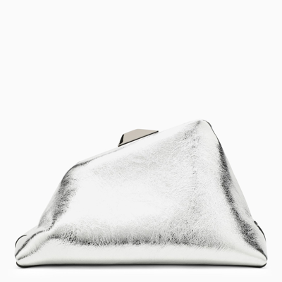 Shop Attico The  Day Off Silver Leather Clutch Bag