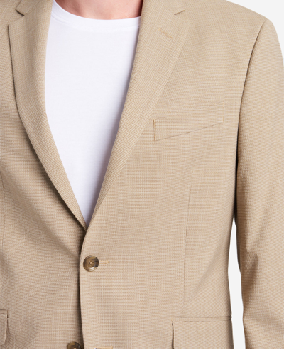 Kenneth Cole Slim-fit Tan Mini Check Stretch Techni-cole Sport Coat