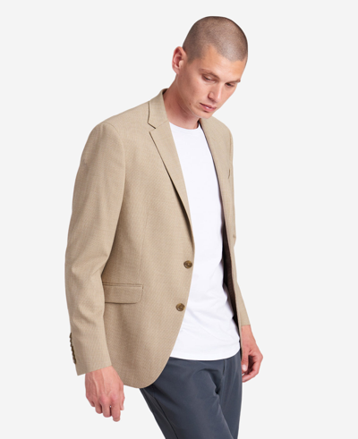 Shop Kenneth Cole Slim-fit Tan Mini Check Stretch Techni-cole Sport Coat