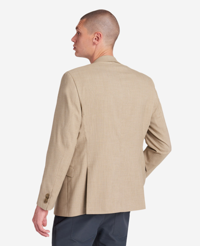 Shop Kenneth Cole Slim-fit Tan Mini Check Stretch Techni-cole Sport Coat