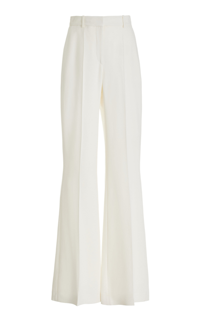 Shop Balmain High-waisted Crepe Flare Pants In White