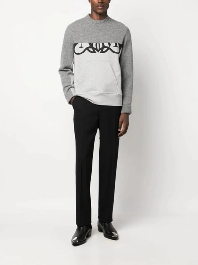 Shop Alexander Mcqueen Grey Logo Print Sweater In White