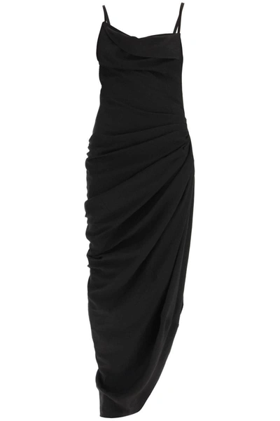 Shop Jacquemus La Robe Saudade Longue Draped Dress In Black
