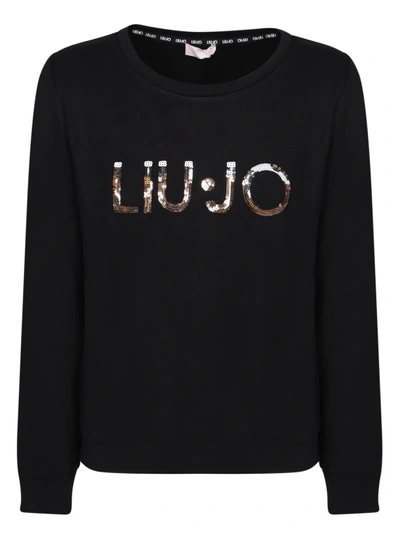 Shop Liu •jo Sequin Logo Black Sweatshirt