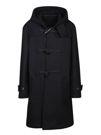 Shop Lardini Black Wool Blend Hooded Coat