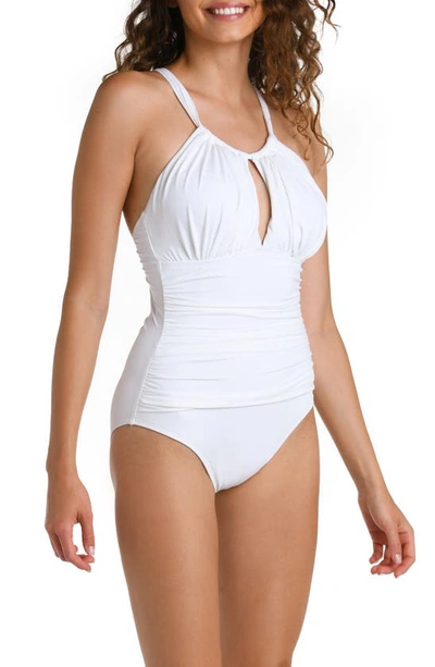 Shop La Blanca Island Goddess High Neck One-piece Swimsuit In White