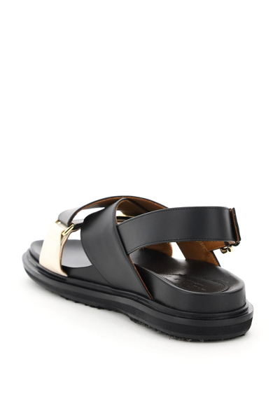 Shop Marni Fussbett Leather Sandals In Black Silk White (black)