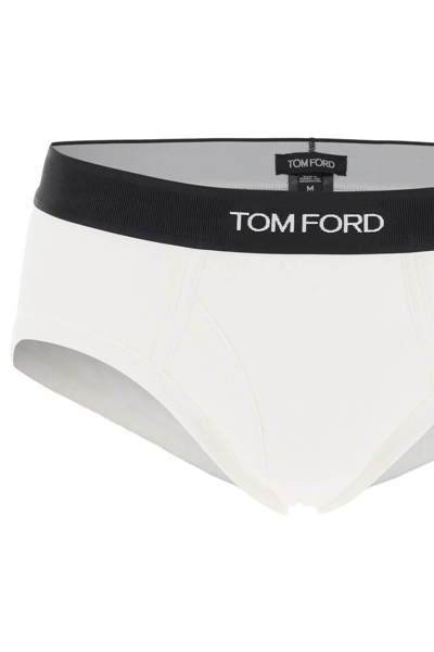 Shop Tom Ford Cotton Briefs With Logo Band In Bianco Ottico Unito (white)