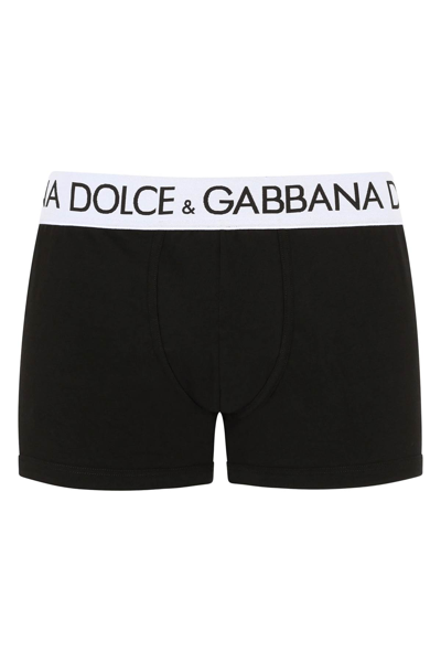 Shop Dolce & Gabbana Cotton Boxer Briefs With Logo Band In Nero (black)