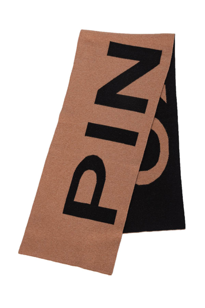 Shop Pinko Maxi Logo Wool And Cachemire Scarf In Cammello Nero (brown)