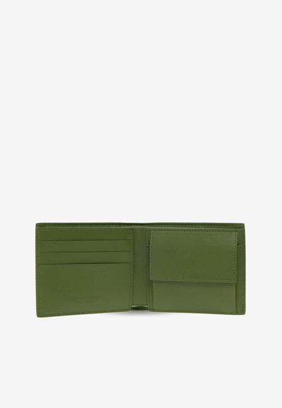 Shop Bottega Veneta Cassette Bi-fold Wallet In Intreccio Leather In Avocado
