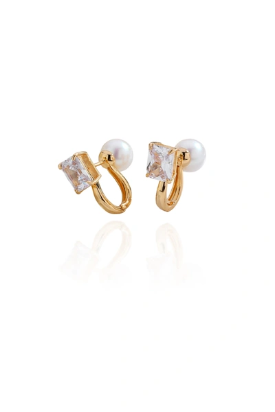 Shop Classicharms Gold Pearl Zirconia Multi-wear Earrings In Silver