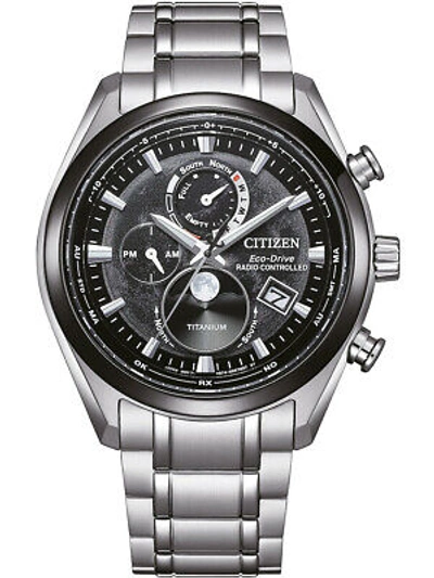 Pre-owned Citizen By1018-80e Eco-drive Moon Phase Titanium Radio Contr.