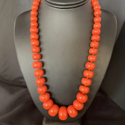 Pre-owned Handmade Usa Womens Navajo Graduated Bamboo Coral 1 Strand Sterling Necklace 22" 13523 In Orange
