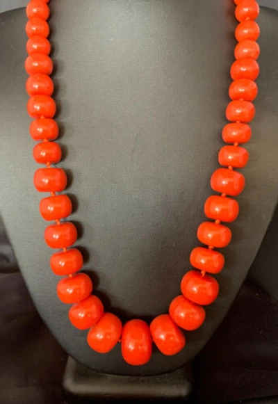 Pre-owned Handmade Usa Womens Navajo Graduated Bamboo Coral 1 Strand Sterling Necklace 22" 13523 In Orange