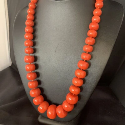 Pre-owned Handmade Usa Womens Navajo Graduated Bamboo Coral 1 Strand Sterling Necklace 22" 13523 In Orange