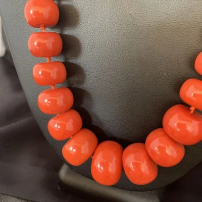 Pre-owned Handmade Usa Womens Navajo Graduated Bamboo Coral 1 Strand Sterling Necklace 22" 13523 In Orange