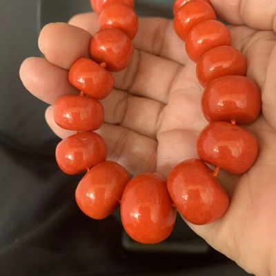 Pre-owned Handmade Usa Womens Navajo Graduated Bamboo Coral 1 Strand Sterling Necklace 22" 13523 In Orange