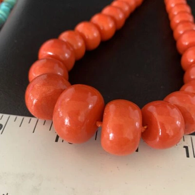 Pre-owned Handmade Usa Womens Navajo Graduated Bamboo Coral 1 Strand Sterling Necklace 22" 13523 In Orange