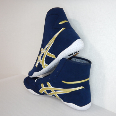 Pre-owned Asics Wrestling Shoes 1083a001 Navy Gold Edge White All Sizes Can Be Produced