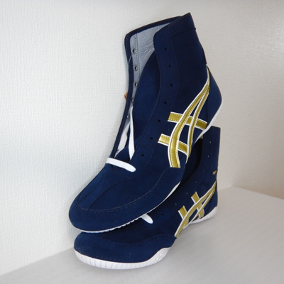 Pre-owned Asics Wrestling Shoes 1083a001 Navy Gold Edge White All Sizes Can Be Produced